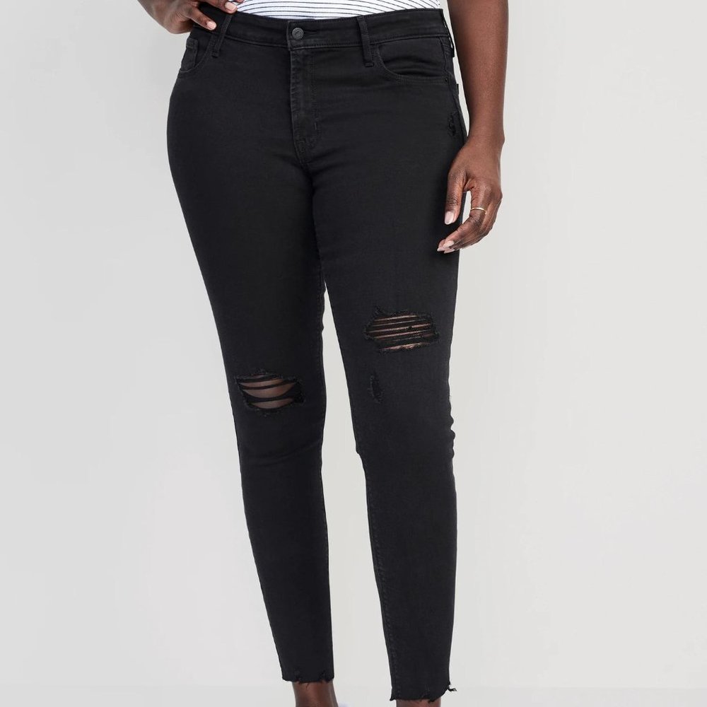 Mid-Rise Rockstar Super-Skinny Raw-Edge Ankle Jeans for Women - Picture 5 of 10